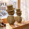Winter Party Table Decorations Faux Rattan Snowman Figurine, Christmas Rustic Farmhouse Statue with Bow, Indoor Shelf Hand-Woven Wicker Decoration for