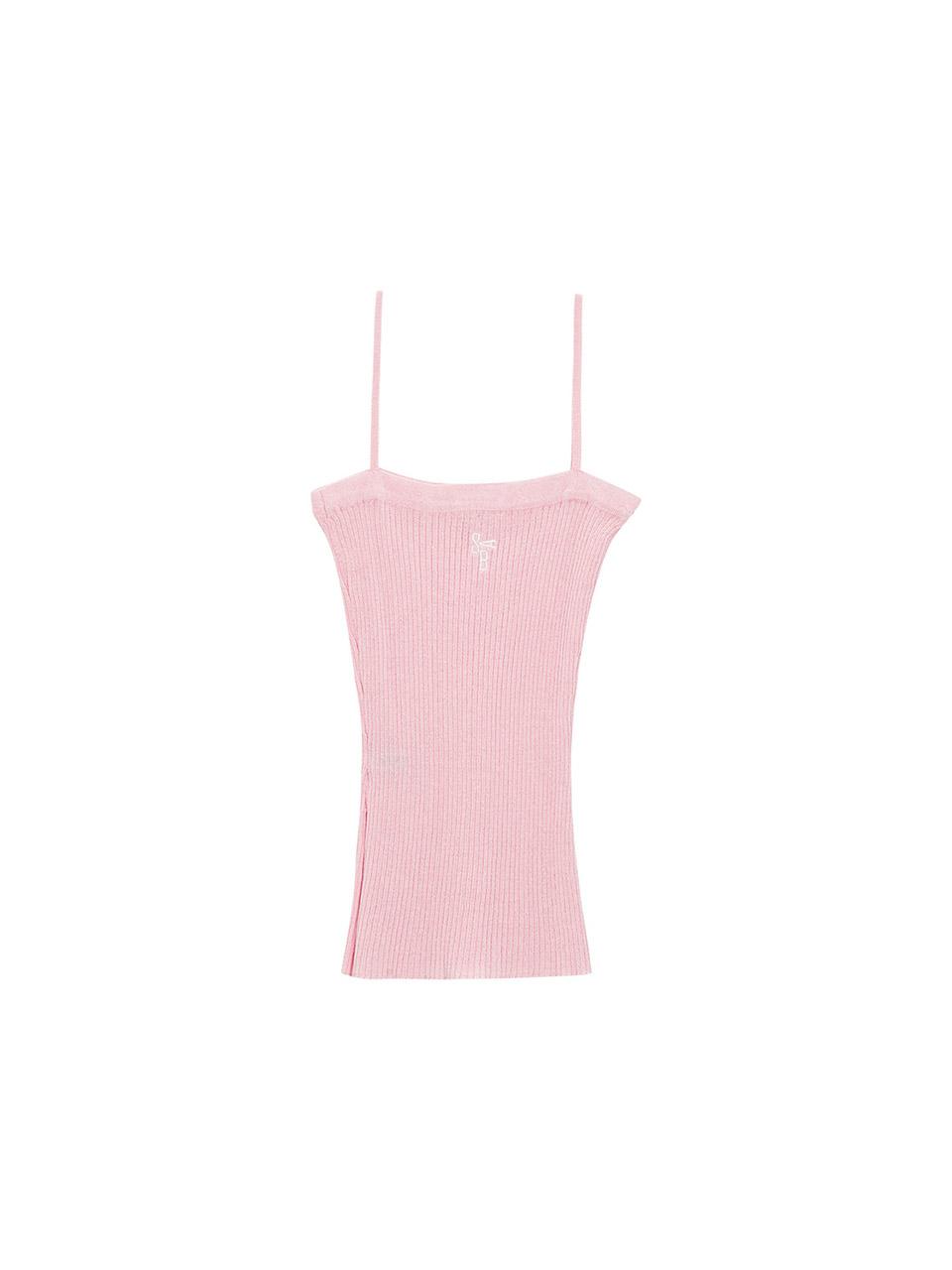 Salad Basket Ribbed Slit Strap Top - Pink