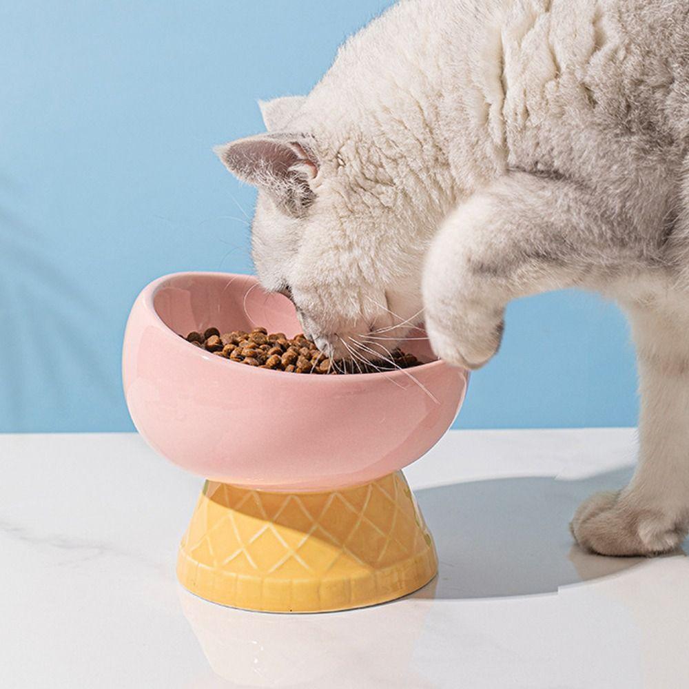 Oblique Mouth Cat Drinking Bowl Anti Overturning Raised Cat Bowl Ceramic Pet Bowl  Pet Feeding