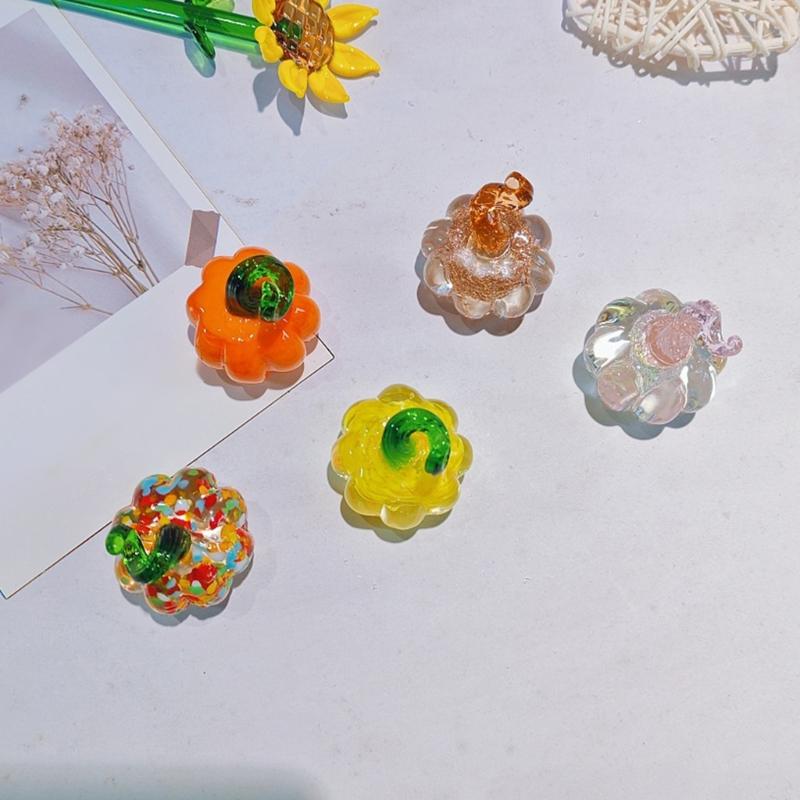Handcrafted Glass Pumpkin Ornament Miniature Home Decoration Festival Halloween Table Top Accent Gift for Women