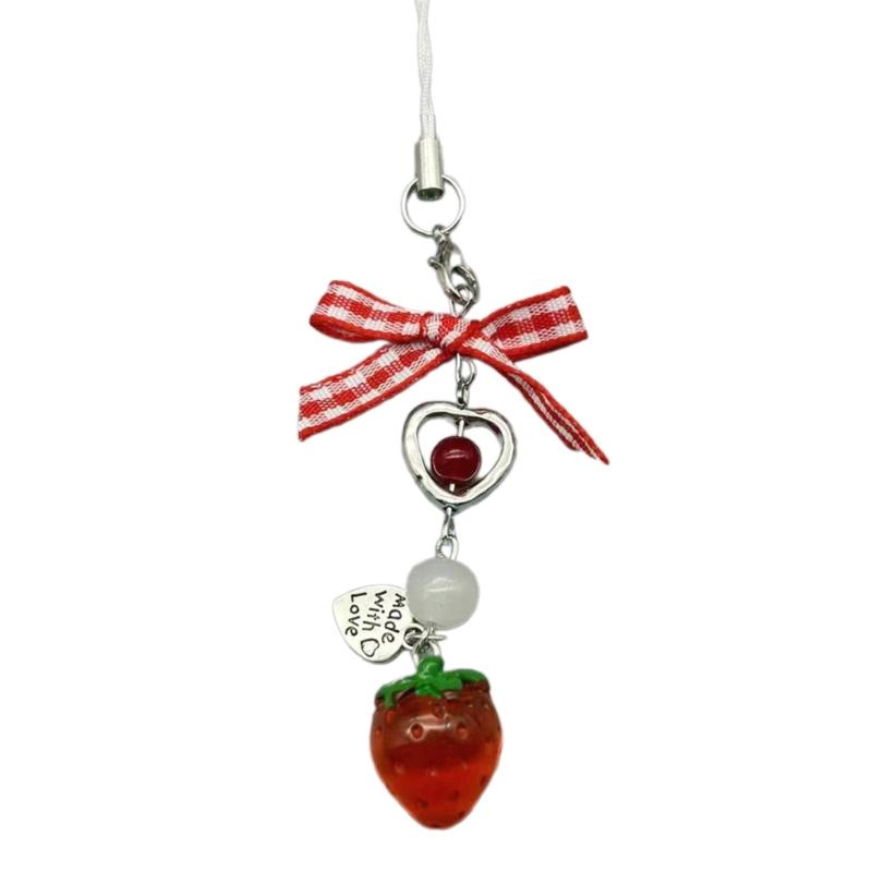 

Strawberry Bag Pendant Cute Bowknot Phone Charm Stylish Key Pendant Sweet Phone Pendant Suitable for Phone Keychain Bag