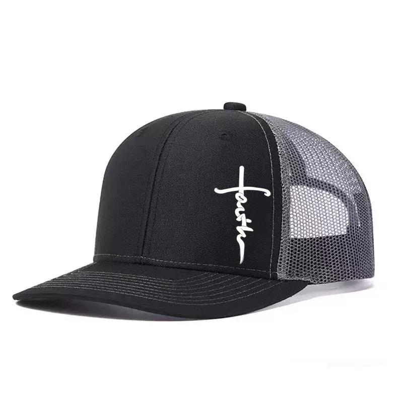 Cross Printed Adjustable Baseball Cap Classic Snapback Dad Hat Breathable Trucker Mesh Hat Golf Fishing Outdoor Sun Cap