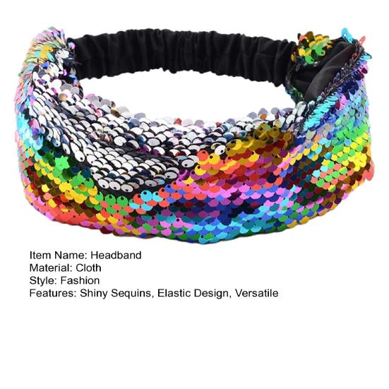 Women Headband Reversible Shiny Sequins Headband Elastic Hair Fixing Decoration Decorative Hair Accessories
