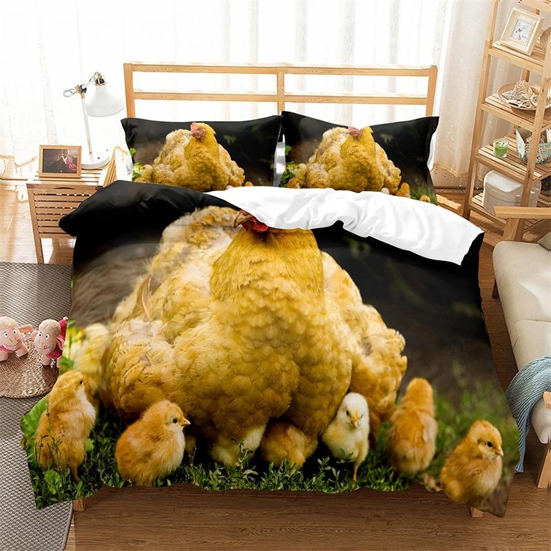 Farm Chicken King Queen Full Duvet Cover Hen Lovely Chick Bedding Set Family Animal Quilt Cover 2/3pcs Polyester Comforter Cover