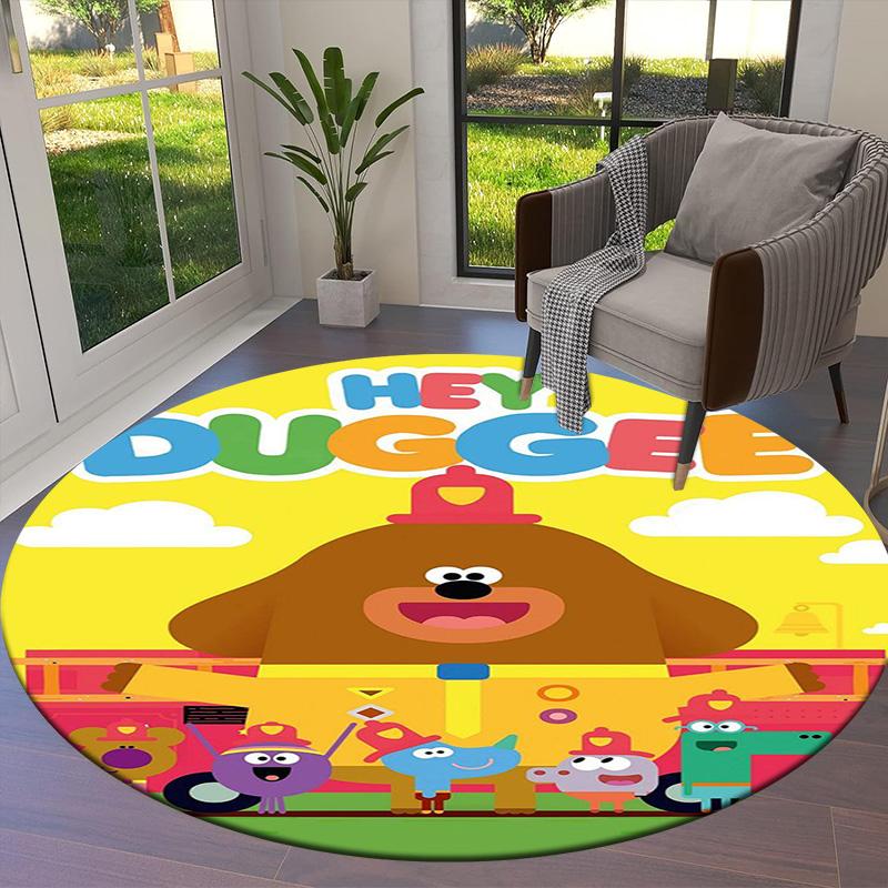 Hey Duggee Round Area Rug,Carpet Rug for Living Room Bedroom Sofa Playroom Decor,Non-slip Floor Mat