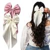 ChicTresses® 2 Pack Off White and Pink - Bows for Women, Clips for Womens - Hair Clips for Womens - Luxury Satin Hair Bow Clips for Women and Girls,