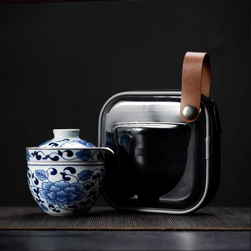 Cyanide Zen Lotus Traveling Tea Set Quick Cup One Pot One Cup Portable Vintage Tangled Lotus Chinese Ceramic Set