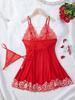 Transparent Thin Style G-string Lace Ruffle Trim Lingerie Set Women Nightgowns Sleeveless Sleepwear Sexy V-Neck Bra Panty Sets