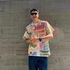 Men's Colorful Hand Drawn Fruit Print Cuban Collar Oversized Short Sleeve Shirt Casual Streetwear Top