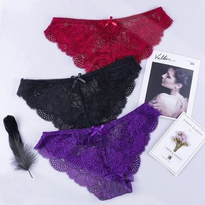 Panties Woman Sexy Lace Briefs Transparent Female Underwear Hollow Out Cotton Crotch Girls Underpants 3 Pcs/Set