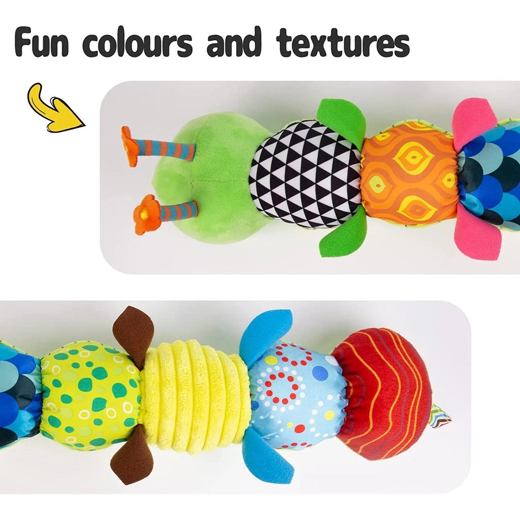 Infant Baby Musical Stuffed Animal Activity Soft Toy with Multi-Sensory Crinkle,Rattle and Textures for Tummy Time Newborn 0-3-6-12 Months,Caterpillar