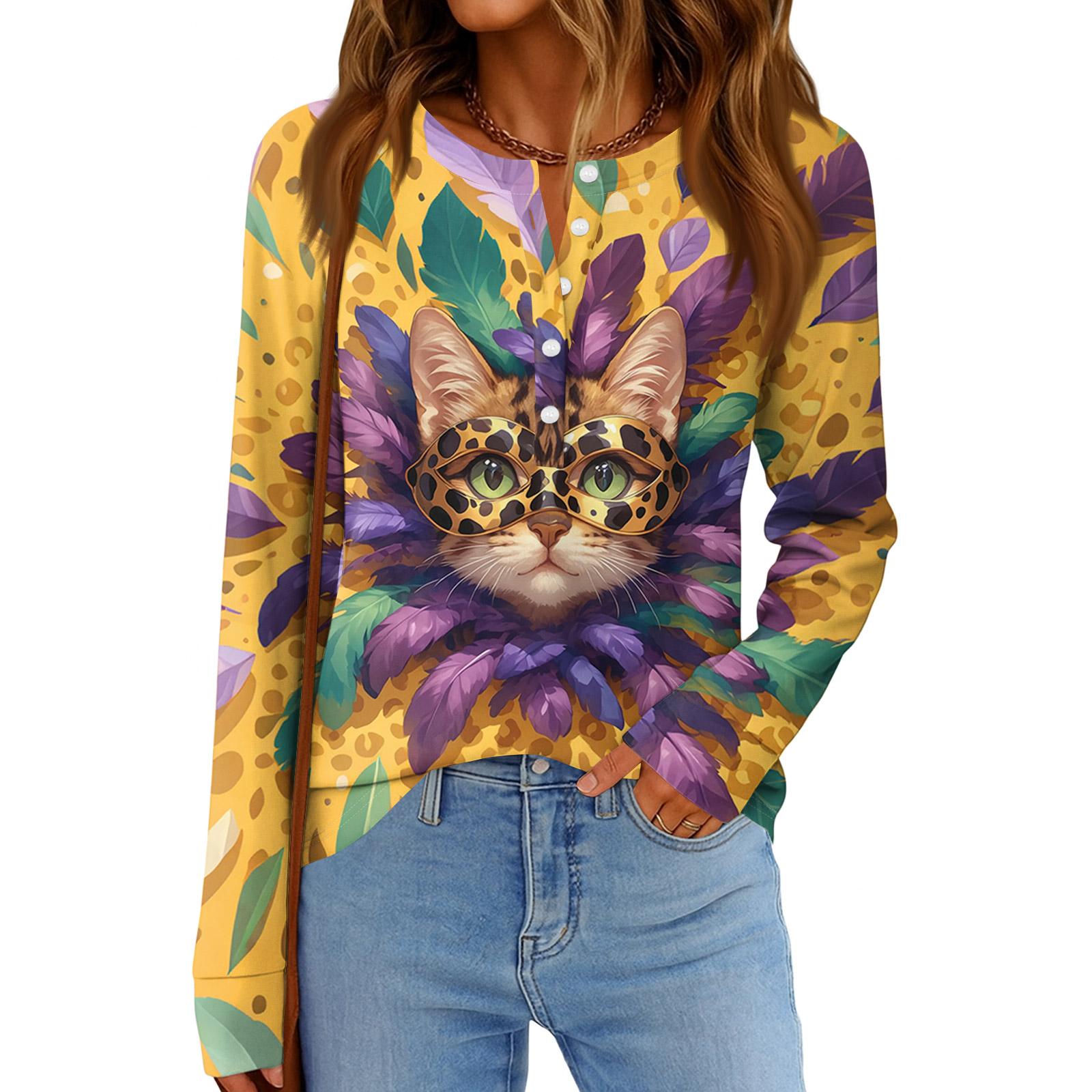 

Женская модная свободная повседневная блузка с длинным рукавом и карнавальным принтом XL жёлтый