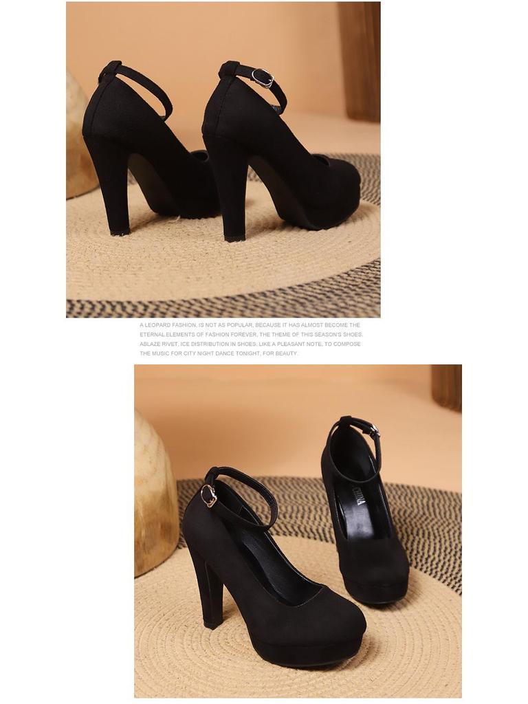 Korean Style Women's High-Heeled Platform Shoes, Solid Color, Plus Size 42