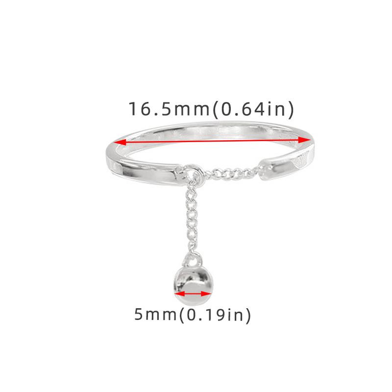 Simple Tassel Bead Pendant Rings Punk Silver Color Circle Geometric Tassel Chain Rings for Women Open Ring With Chain Jewelry