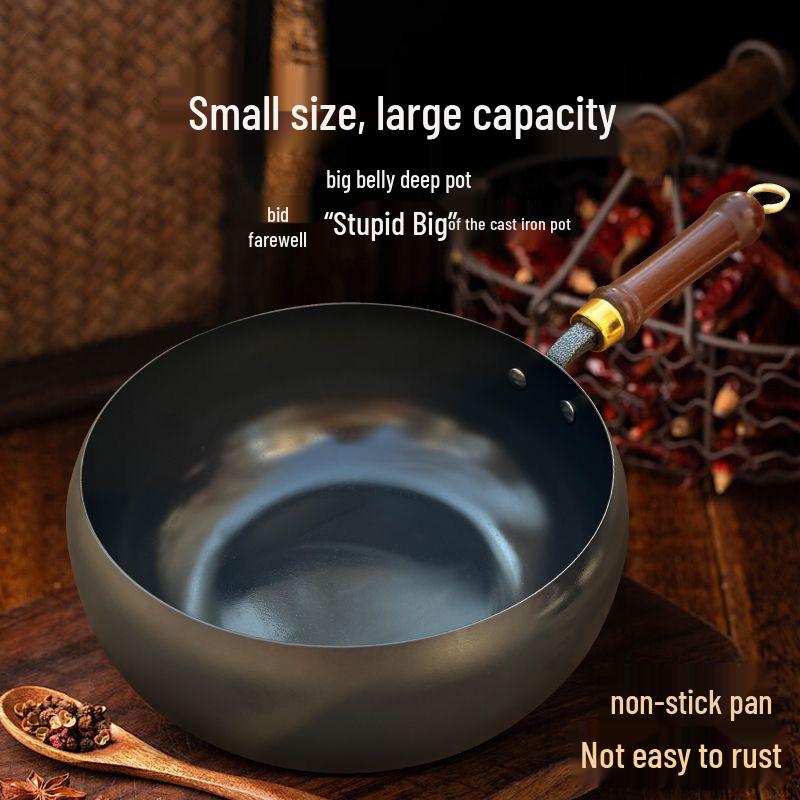 Hand-Forged Large-Bellied Non-Stick Flat Bottom Iron Wok