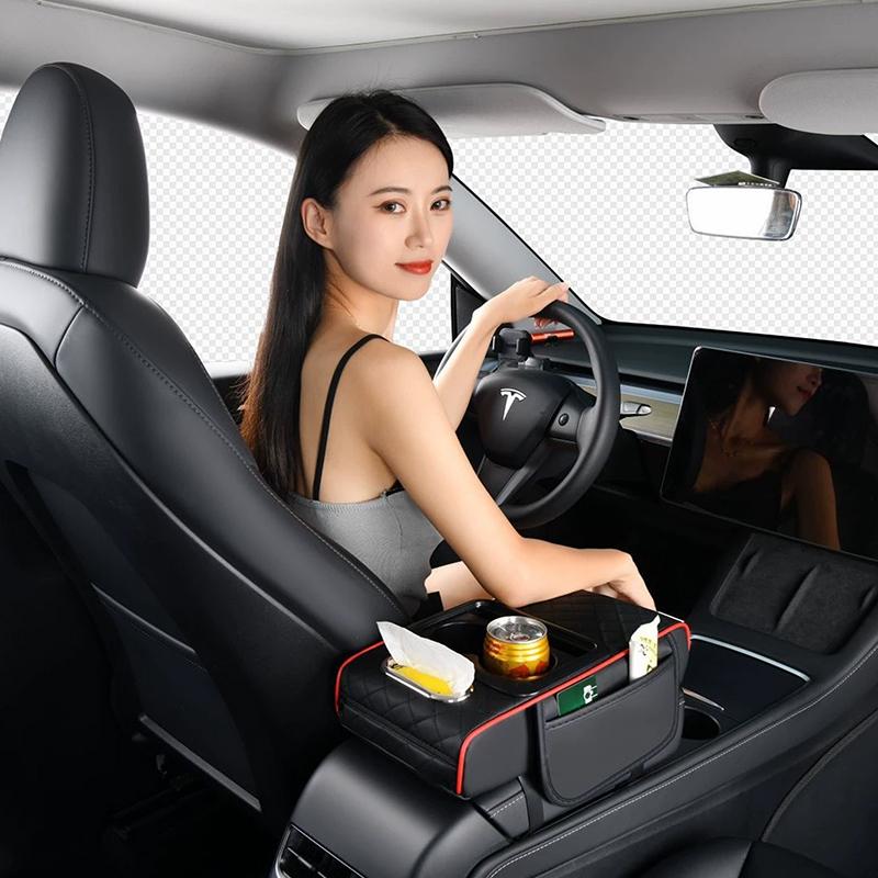 Boîte de rangement pour accoudoir de voiture, Organiseur de console centrale de voiture, Coussin rehausseur d'accoudoir avec porte-gobelet Boîte organisatrice de rangement d'accoudoir