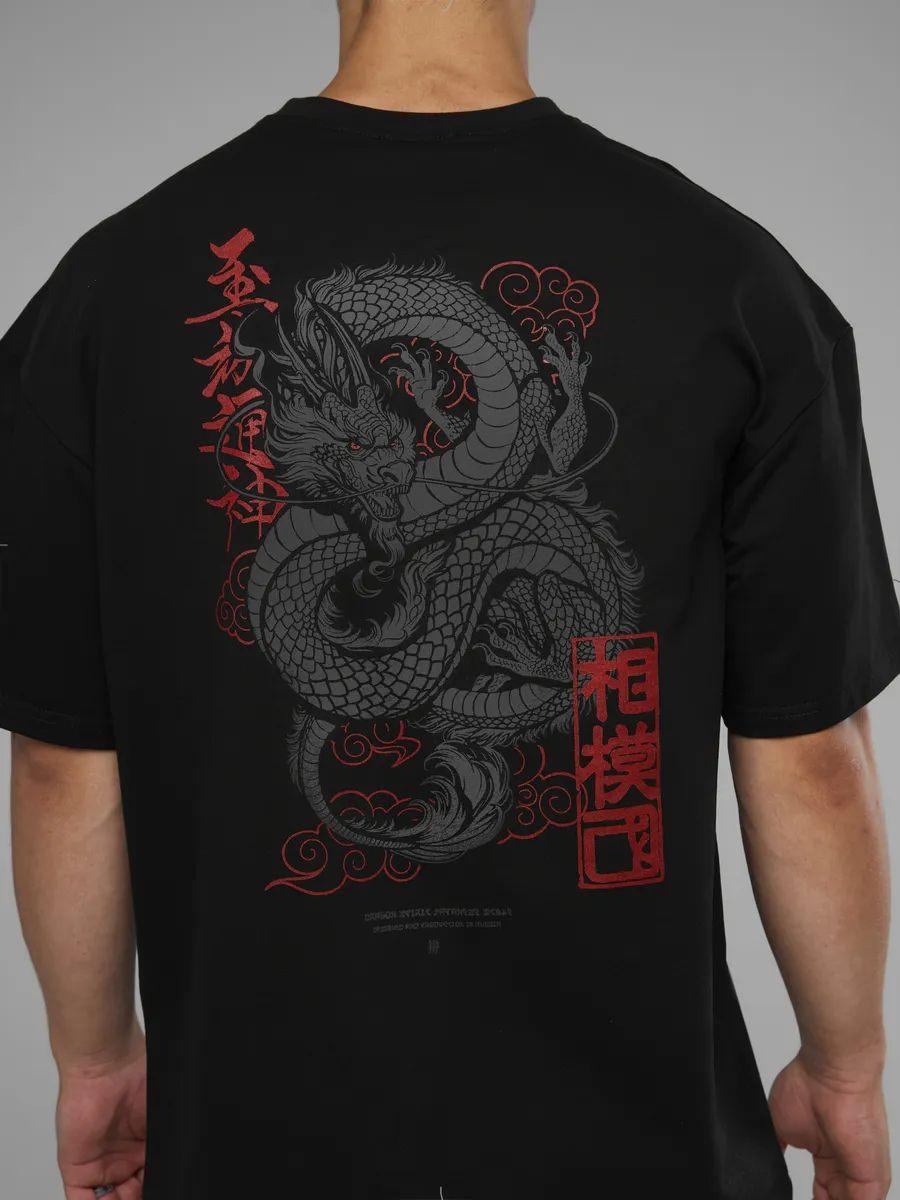 Oversized anime dragon print T‑shirt 3XL