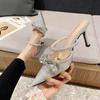 Pointed Sandals Women's 2025 New Summer Fashion Rhinestone Word with Bag Head Thin Heel High Heel Muller Shoes Sandals
