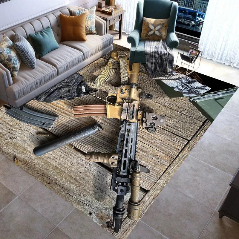 Retro Guns Pistol Ammunition Bullet Cartridge AK M4 Rug Carpet for Living Room Bedroom Decor Non-slip for Sofa Doormat Mat