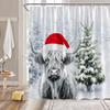 Christmas Shower Curtain Winter Highland Cow Xmas Tree Forest Holiday Rustic Farmhouse Bathroom Decor Curtain with Hooks,Gray Red Green