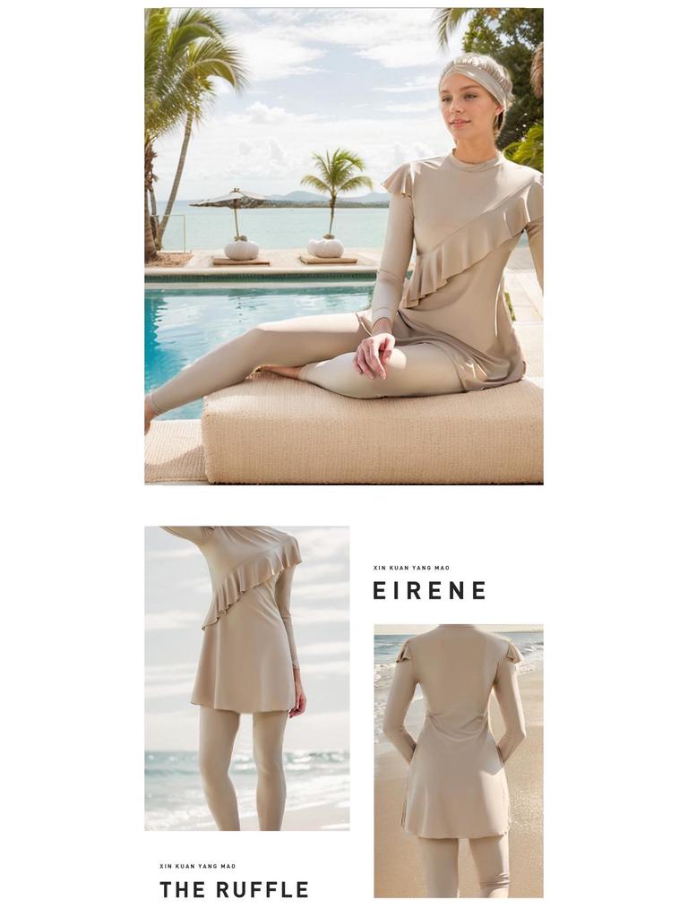 European & American Long-Sleeve One-Piece Swimdress with Slimming Pants