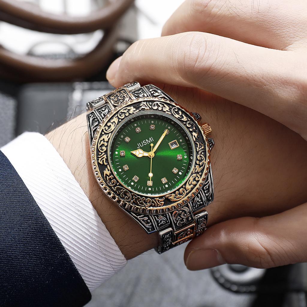 UTHAI CQ413 Lässige und modische Herrenuhrretro geschnitzte Business-Quarzuhrenleichte Luxusuhrengeschenkeuhren für Mann