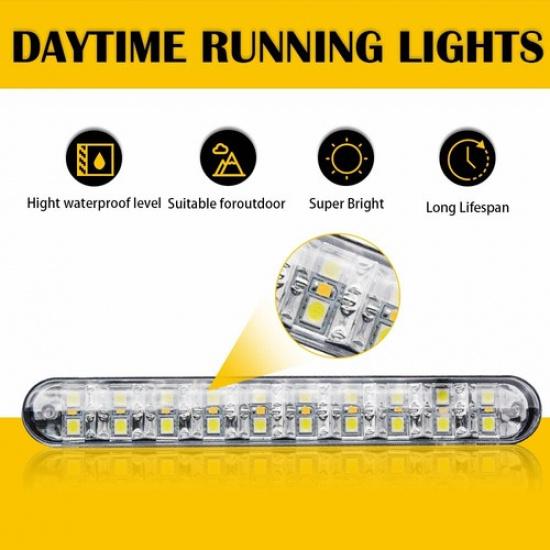 2x 30 LED Car Daytime Running Light DRL Driving Turn Signal Fog Lamp White Amber