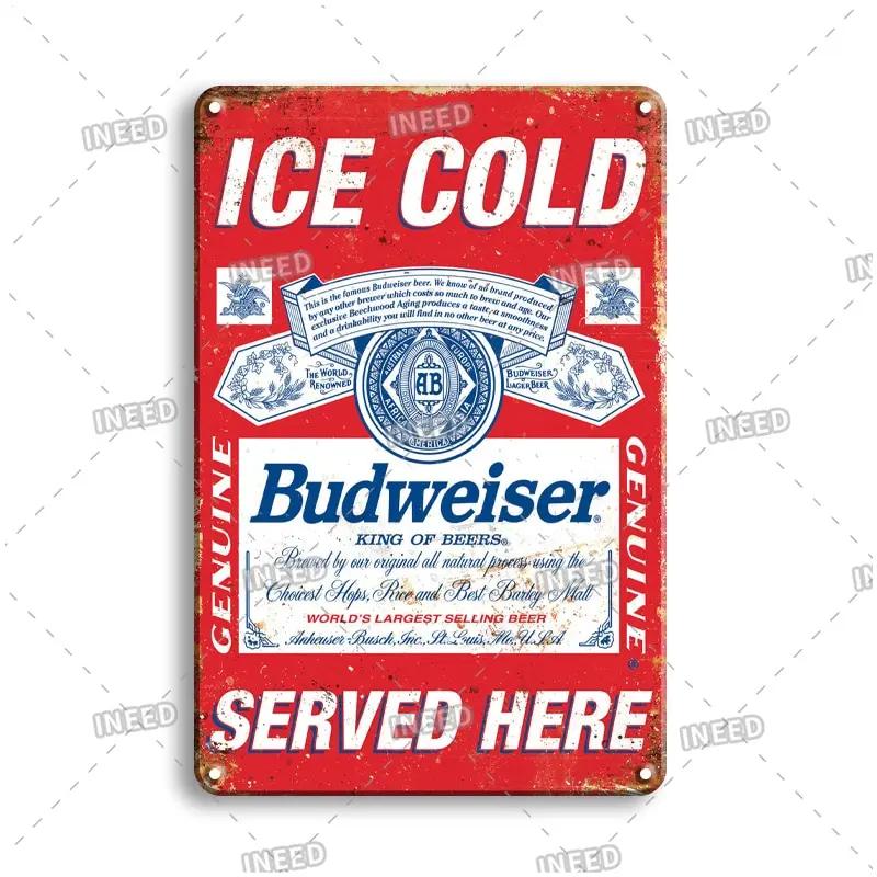 Segno in Latta Metallico Birra Budweiser Vintage Decorazione Murale Retrò per Bar Pub Club Man Cave Segno Metallico da Parete INEED Decor