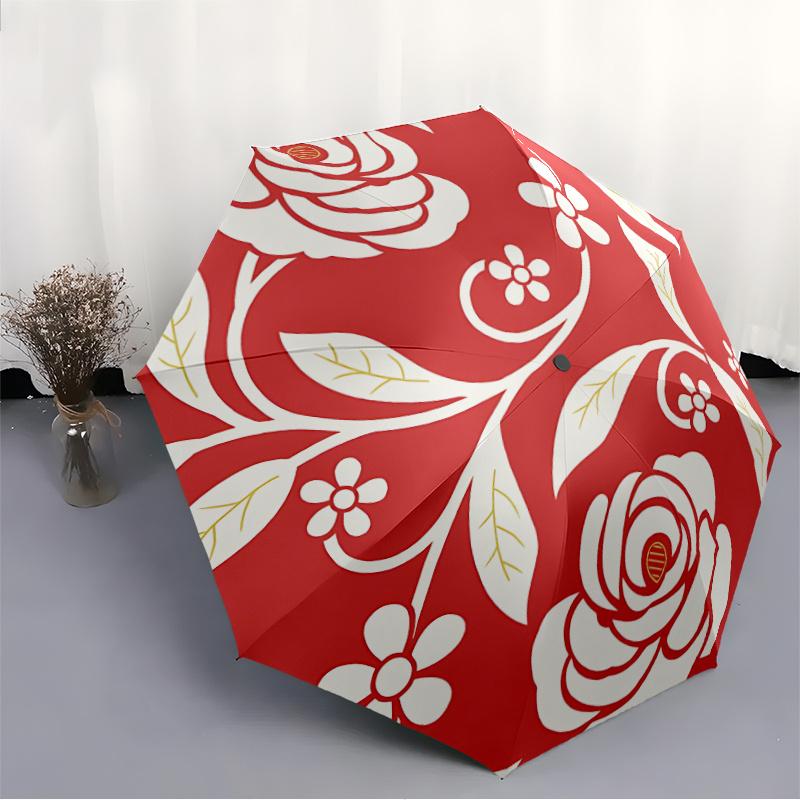 1 Stück Automatischer Faltregenschirm mit Blumenmuster - Kompaktes 8-Rippen-Design, Langlebiger Kunststoff & Eisen, Festliches Geschenk, Kompakter RegenschirmUmbrellan035