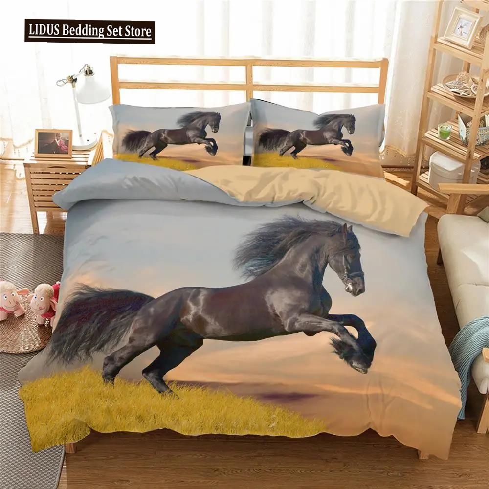 3D Animal Printed Duvet Cover Set Domineering Galloping Horse Bedding Set Soft 2/3pcs Polyester Quilt Covers With Pillowcase