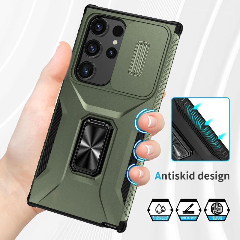 360°Rotating Metal Car Bracket Ring Phone Case For Samsung S25 Ultra S23 S21 S22 S24 Ultra Plus Camera Push Pull Protection Case