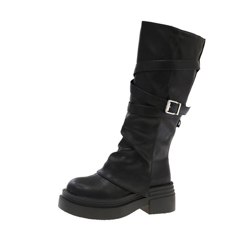 

Brown Western Jeans Tube Boots Women s Long Boots Platform Tall Boots Summer and Autumn 2025 New Maillard Knight Boots 39 чёрный