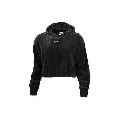 Solid Color Logo Print Corduroy Hoodie Women Tops Black DQ5928-010