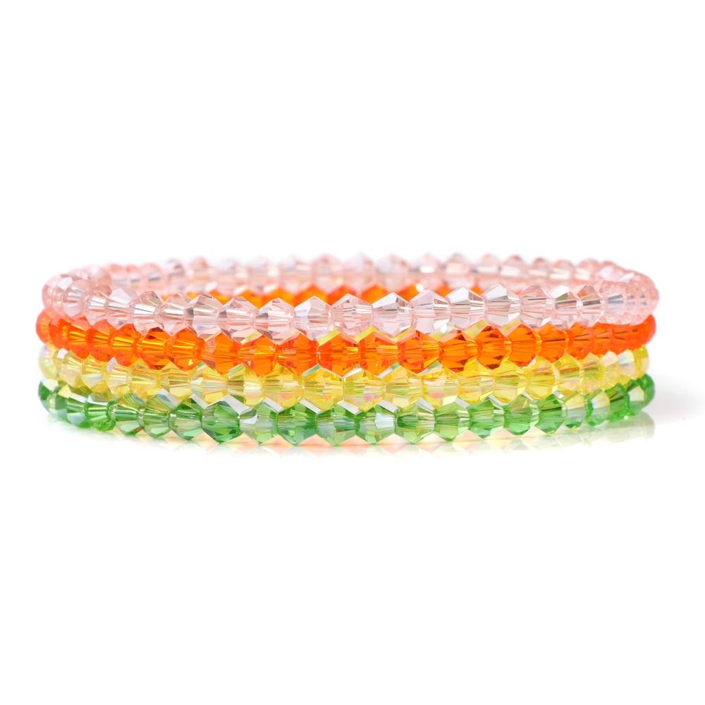Set da 4 Pezzi Braccialetti Elastici con Perline di Cristallo Lucido Bohemien Facettati Colorati Braccialetti con Perline di Vetro di Cristallo Set di Braccialetti per Donne