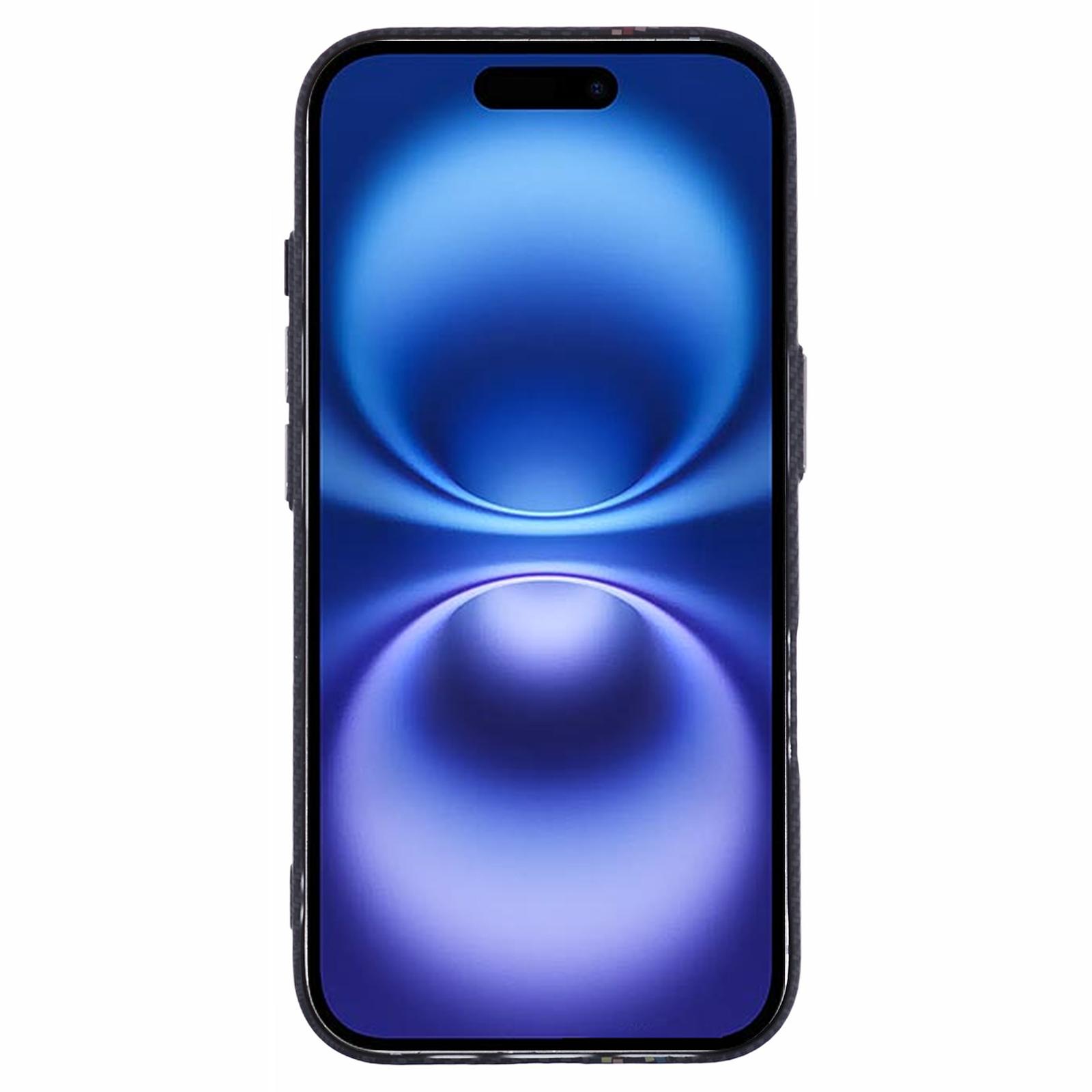 

For iPhone 16 Plus Case Compatible with MagSafe Carbon Fiber Texture Water-Transfer PC Phone Cover Yellow Vertical Stripes