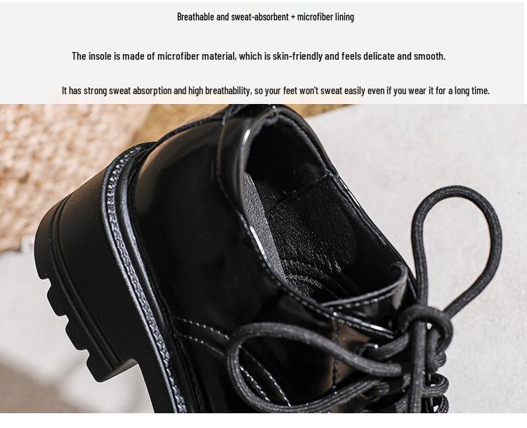 Women's 8cm Height-Increasing Leather Loafers - Chunky Heel, Lace-Up, Square Toe, Spring/Autumn Style