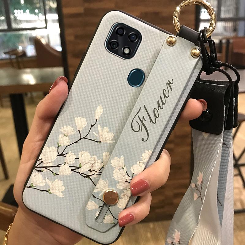 Flower Wrist Strap Phone Case For ZTE Blade 20 Dirt-resistant Lanyard Back Cover Soft Case Wristband Anti-dust Ring