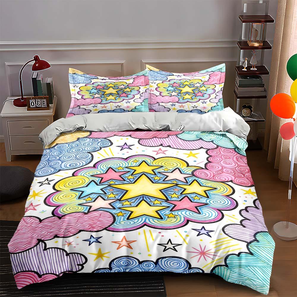 

Colorful starburst clouds Bedding Duvet cover sets Duvet covers Pillowcases gifts (1 * Duvet Cover 2 * Pillowcases, without duvet insert) 135x200cm