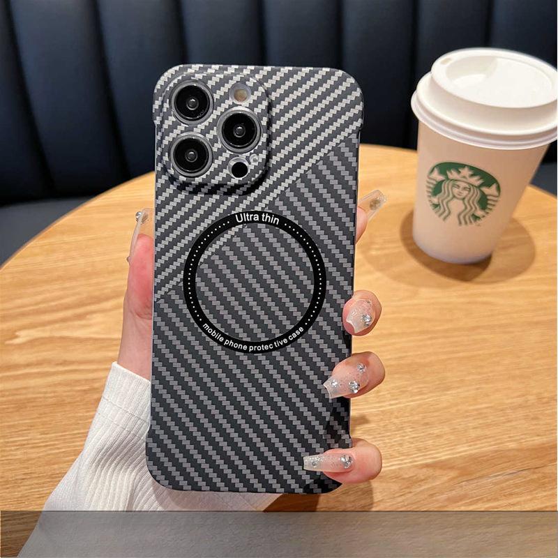 Carbon Fiber Texture Is Suitable for Apple 14promax Phone Cases, Iphone13 Anti-drop 12 Borderless Magnetic Protective Cases