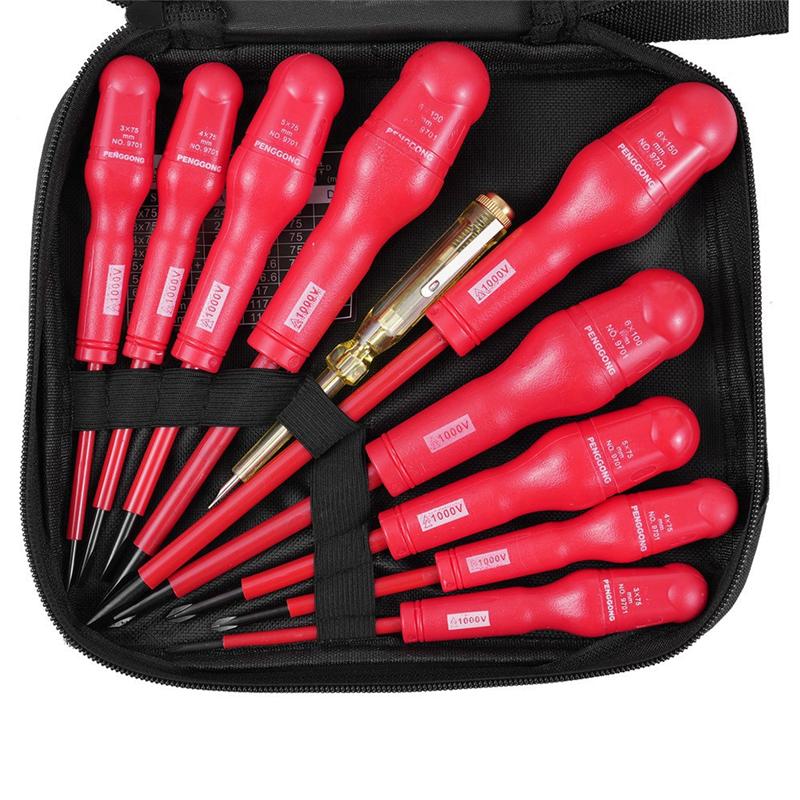 

A55F-PENGGONG Insulated Screwdriver Set 1000V Insulated Electrician Screwdriver With Slotted Phillips Screwdrivers With Test Pen красный