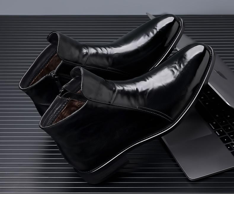 Top Grain Cowhide Autumn/Winter Men's Chelsea Boots - Genuine Leather, High-Top, Fleece-Lined, British Style Martin Boots