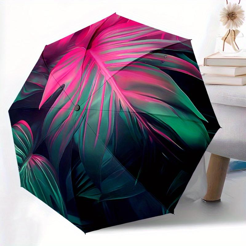 1pc Tropical Leaves Auto Open/close, All-Season Portable Folding Umbrella for Women & Men, Travel, Everyday, Formal Events - Compact Luxury Parasol, O