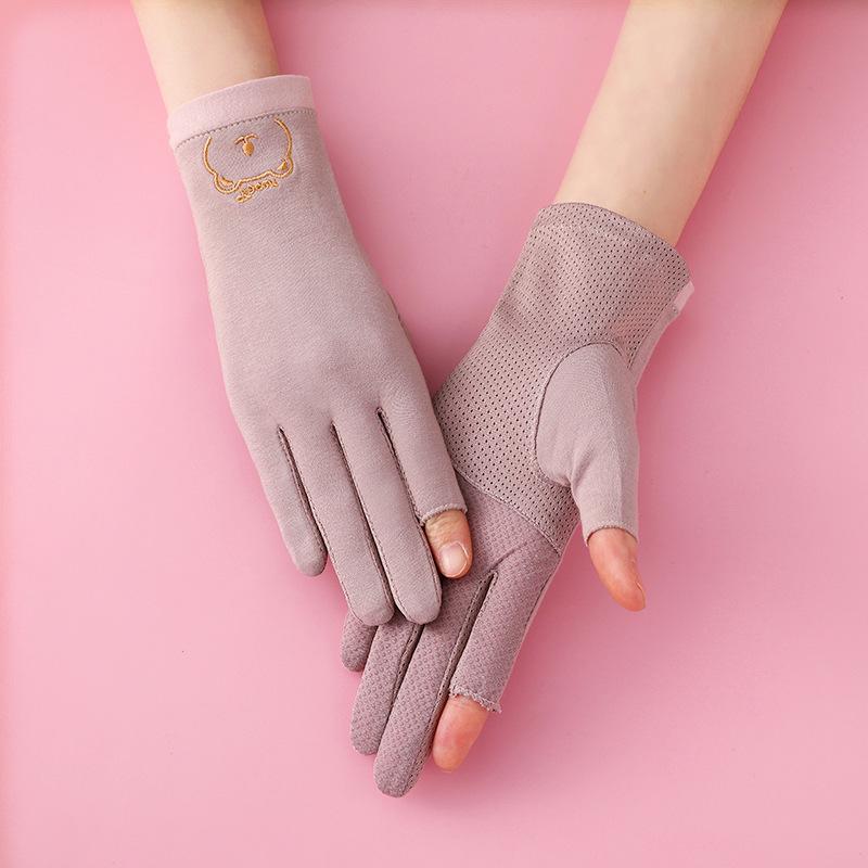 Women's Thin Cotton Fingerless Gloves: UV Protection, Non-Slip for Driving, Cycling, Tea Picking, Breathable Summer Wear