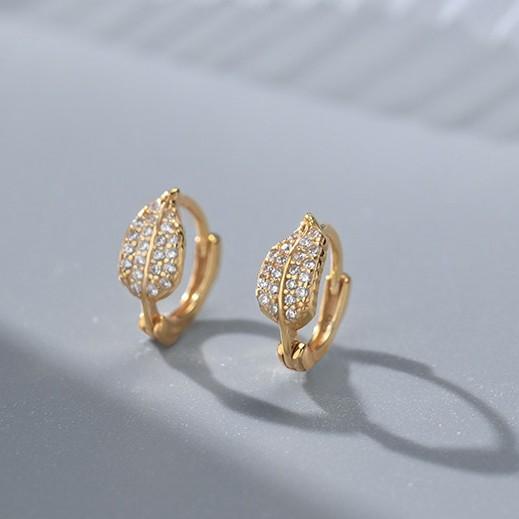 Full Diamond Leaf Earrings Light Luxury Minimalist Chic Earrings For Women Elegant Accessories