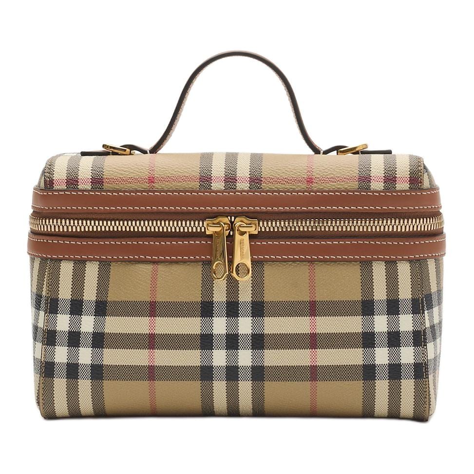 Burberry Borsa Trucco in Poliuretano da Toeletta Regolare da Donna Beige & Pino Silvestre & Marrone 81205251