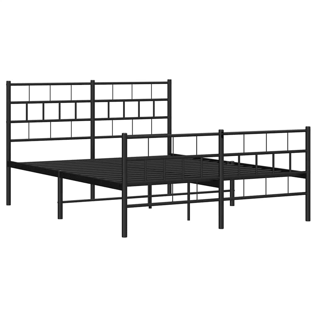 Metal Bed Frame with Headboard and Footboard Black 135 X 190 Cm