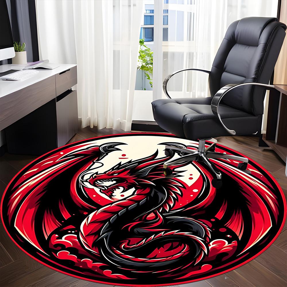 1pc Dragon Circle Office Round Area Rug, Under Office Chairs Bedroom Living Room Home Decor, Room Deco, Available in Various Sizes