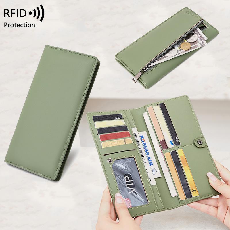 Women's RFID Anti-theft Ultra-thin Wallet with Zipper Closure