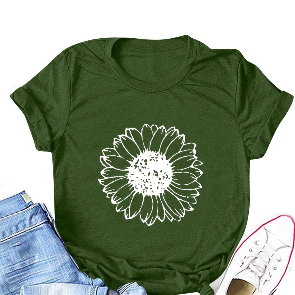 Women's Fashion Printed Round Neck Short Sleeve T-Shirt Pullover Top