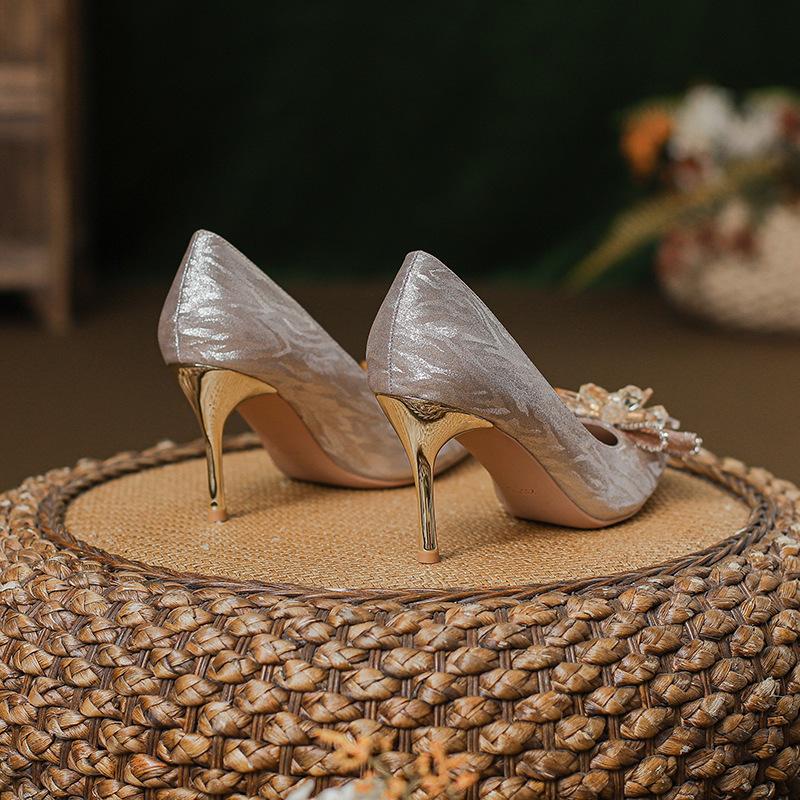 French High Heels Xiuhe Wedding Dress Two Wear Not Tired Bride Shoes Light Mouth Thin Heel Daily Can Wear Banquet Dress Shoes